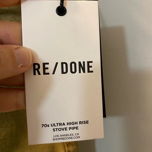 Re/Done NWT 70’s ultra high rise stove pipe raw hem size 26 crop green sage - Picture 4 of 9